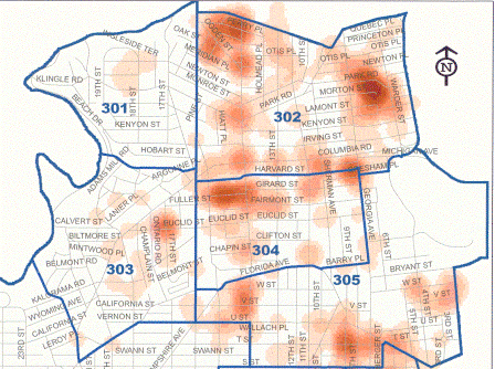 map of drug call density